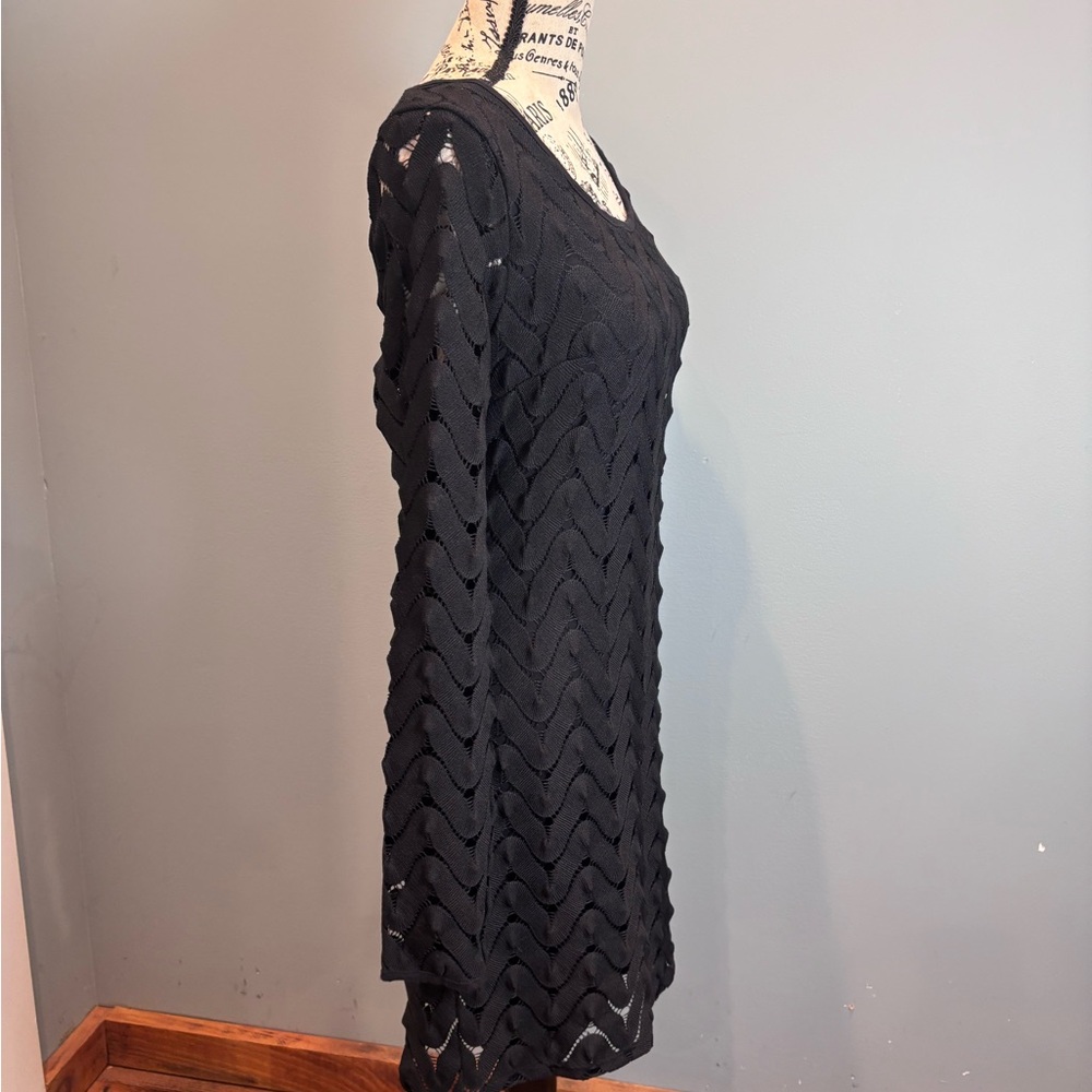 Free People Black Textured Long Sleeve Dress